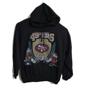 Vintage San Francisco‎ 49ers Hoodie Sweatshirt Mens XL Black NFL SUN Looney 1993